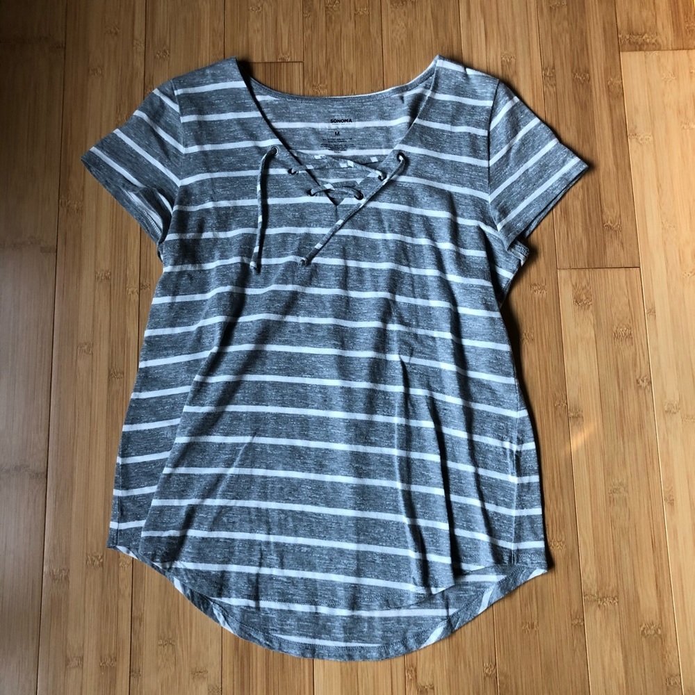 Striped Lace-Front Top
